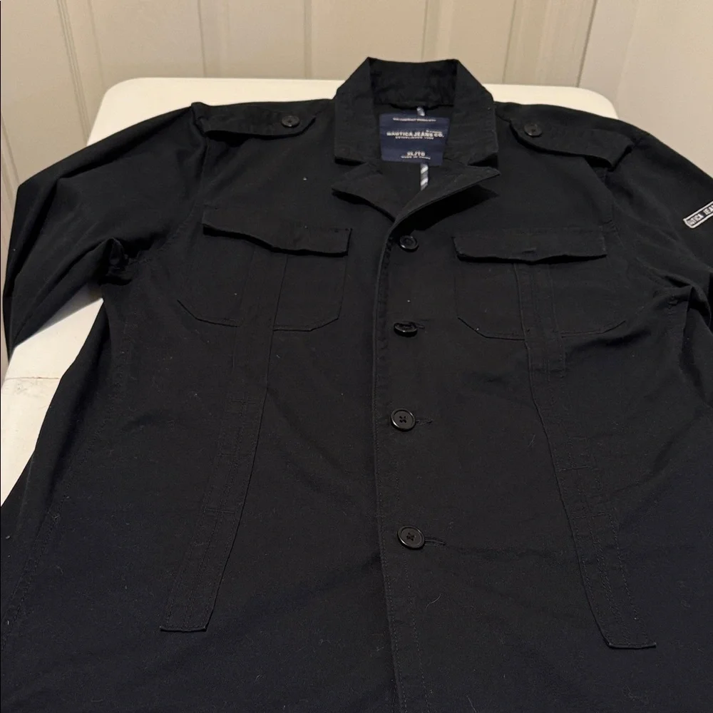 Y2K Men's Jet Black Polished Autumn Fall Patchwork Casual Preppy Minimalist XL